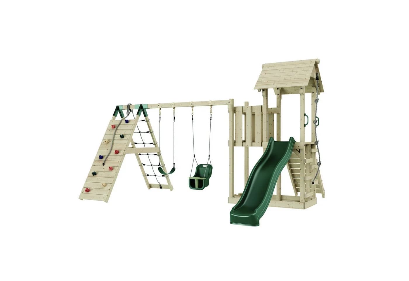 OutdoorToys Spielturm Roskilde Dunkelgrün mit Rutsche & Kletterwand - Bild 2