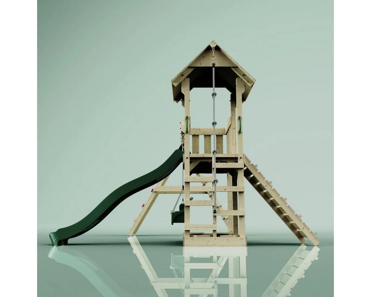 OutdoorToys Spielturm Roskilde Dunkelgrün mit Rutsche & Kletterwand - Bild 4