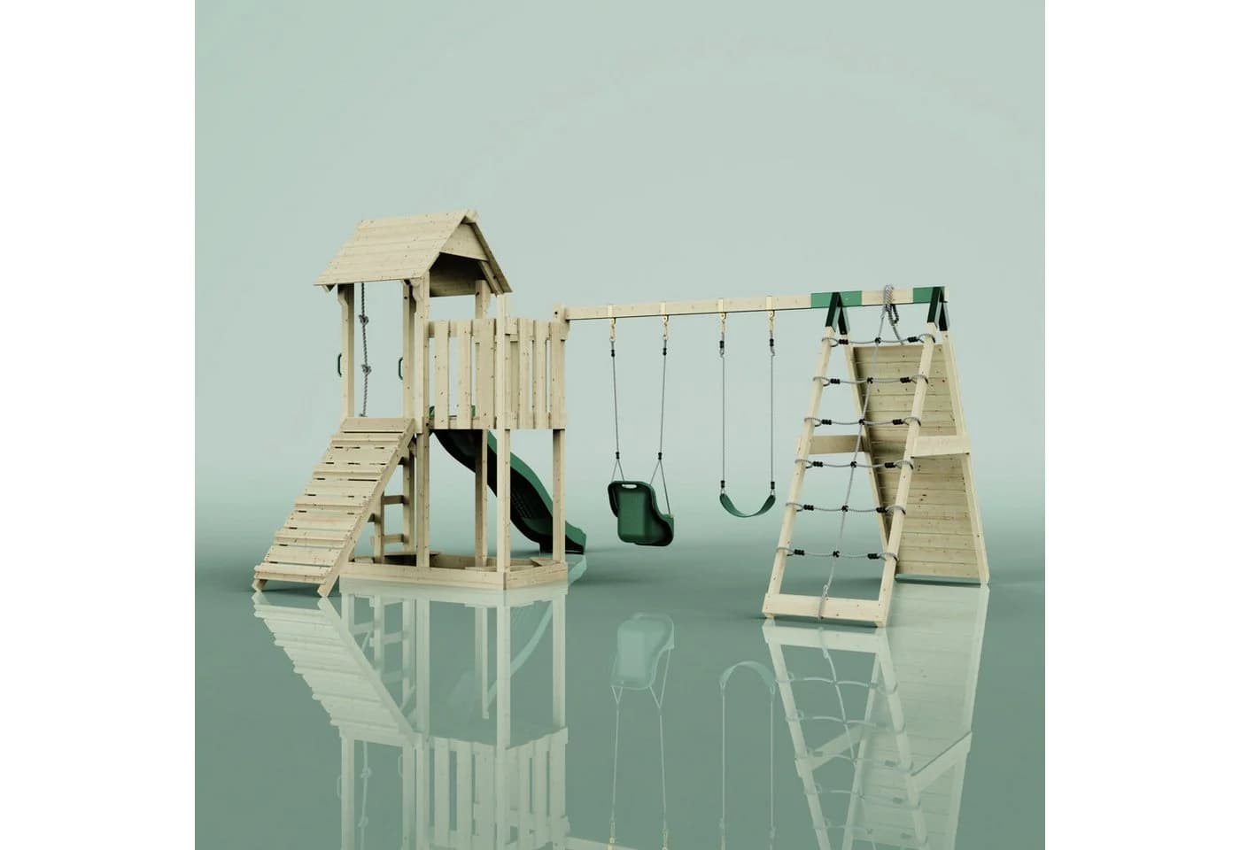 OutdoorToys Spielturm Roskilde Dunkelgrün mit Rutsche & Kletterwand - Bild 5