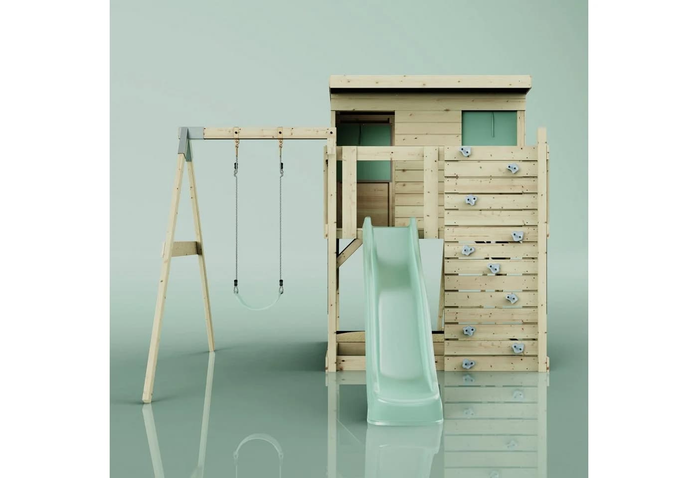 OutdoorToys Spielturm Tjorven Holz Mintgrün mit Schaukel & Rutsche - Bild 3