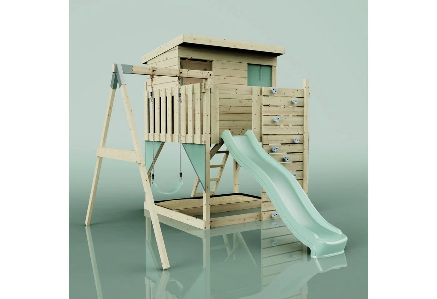 OutdoorToys Spielturm Tjorven Holz Mintgrün mit Schaukel & Rutsche - Bild 5