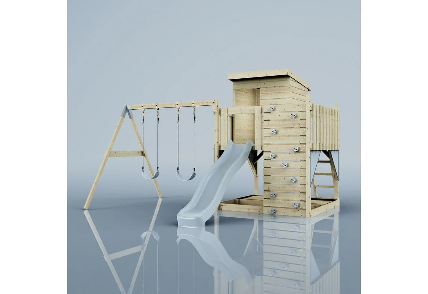 OutdoorToys Spielturm Björn Holz Eisblau mit Schaukel & Rutsche