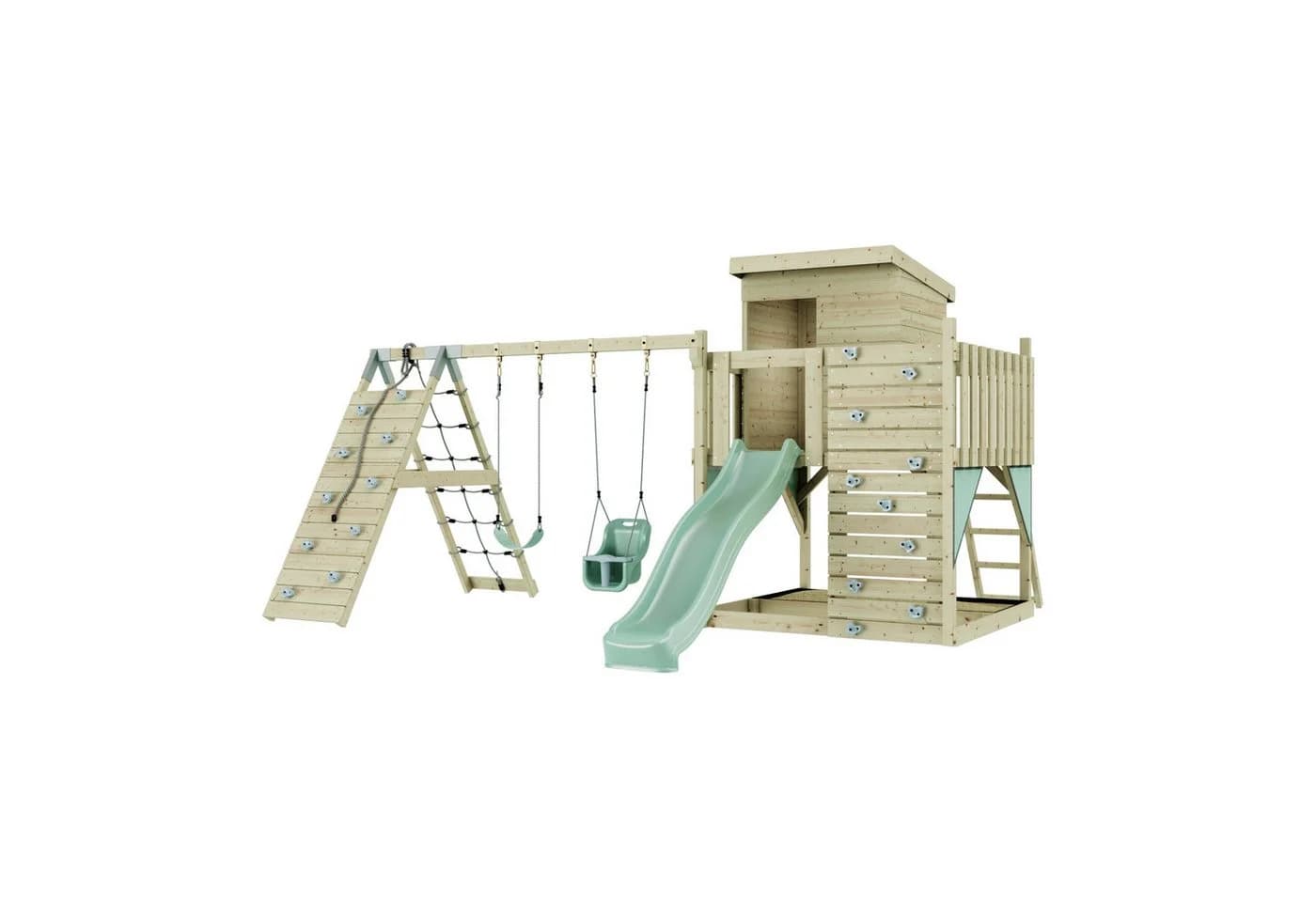 OutdoorToys Spielturm Frida Mintgrün mit Babyschaukel, Rutsche und Kletterwand - Bild 2