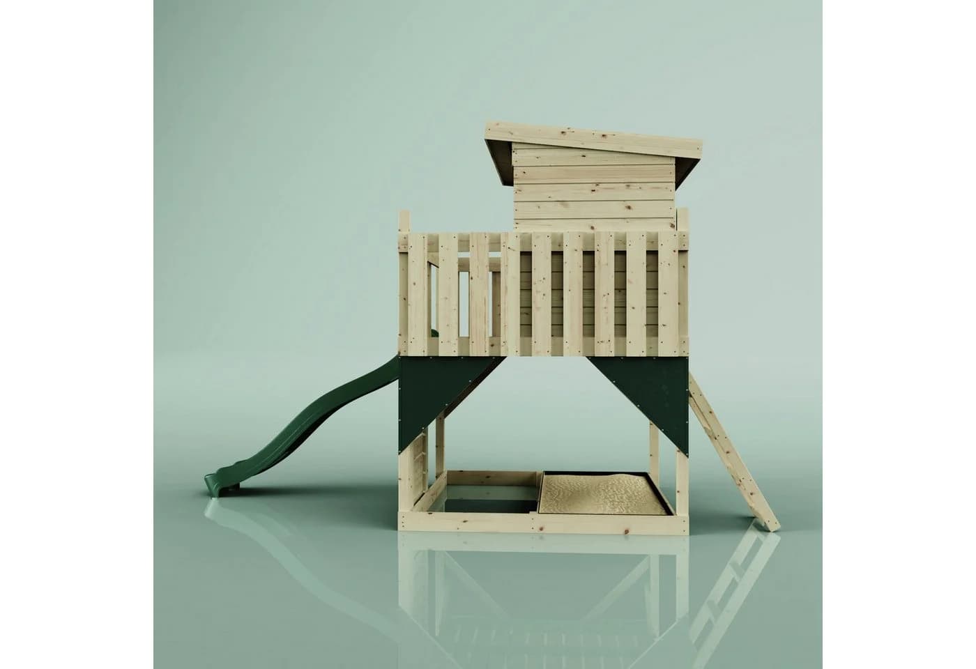 OutdoorToys Stelzenhaus Polarstern, aus Holz in Dunkelgrün mit Rutsche, Kletterwand - Bild 4