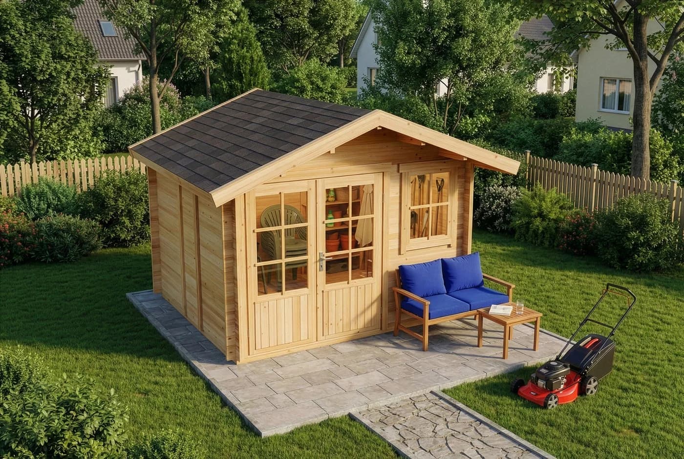 Alpholz Gartenhaus Palermo Holz Naturbelassen 28mm Wandstärke - Bild 4