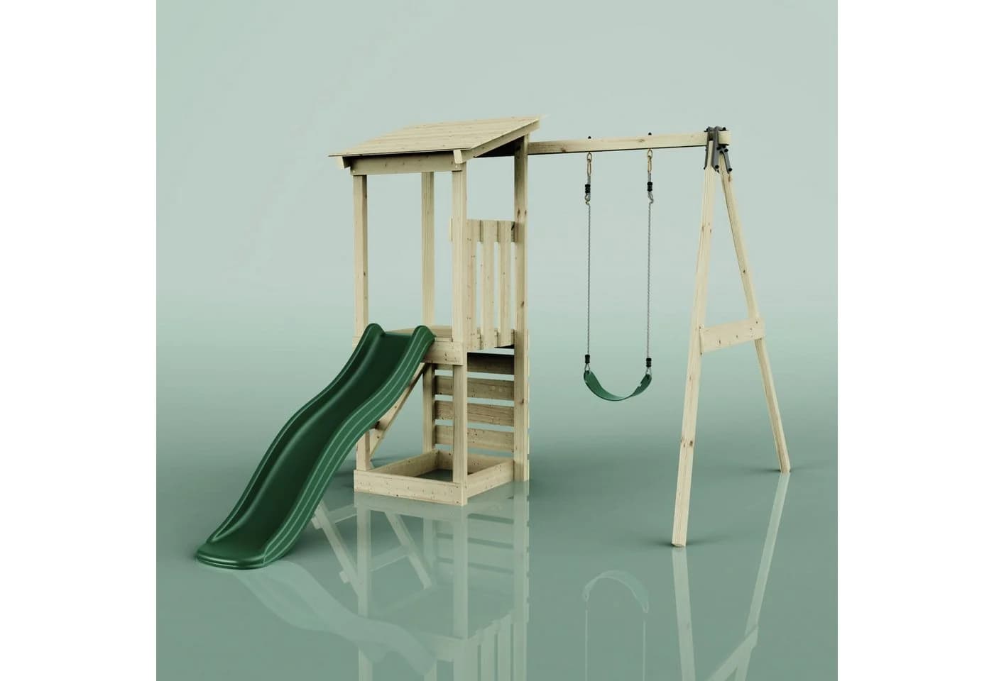 OutdoorToys Spielturm Lyon aus Holz mit Kinderschaukel & Rutsche, Kletterwand