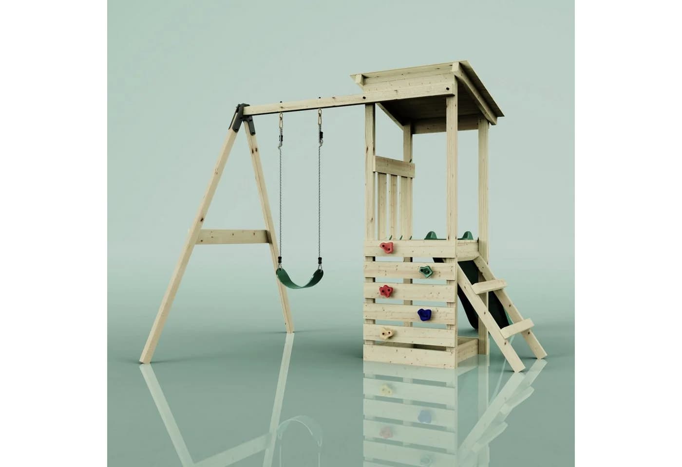 OutdoorToys Spielturm Lyon aus Holz mit Kinderschaukel & Rutsche, Kletterwand - Bild 5