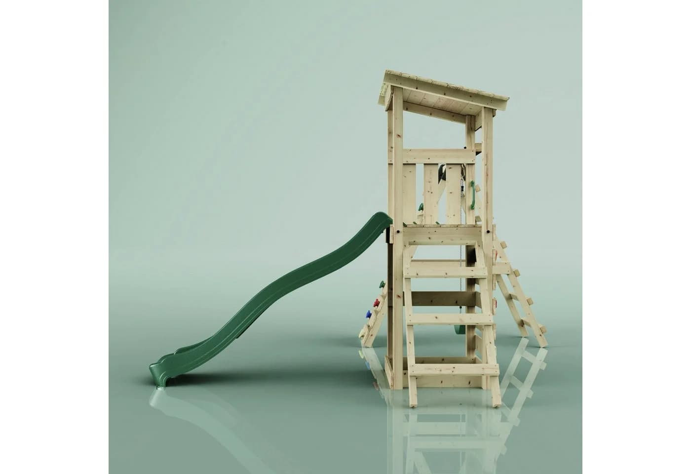 OutdoorToys Spielturm Sevilla Holz Grün mit Schaukel, Rutsche und Kletterwand - Bild 4