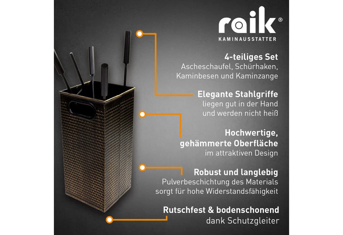 Raik Kaminbesteck Oskar Set 5-teilig Bronze - Bild 4