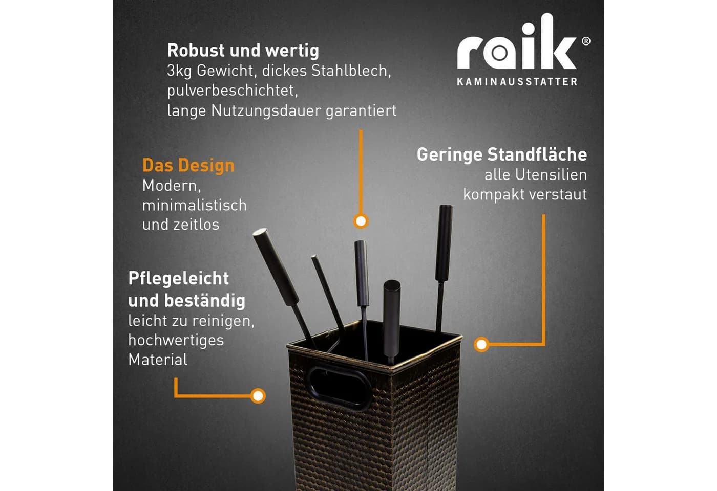 Raik Kaminbesteck Oskar Set 5-teilig Bronze - Bild 5