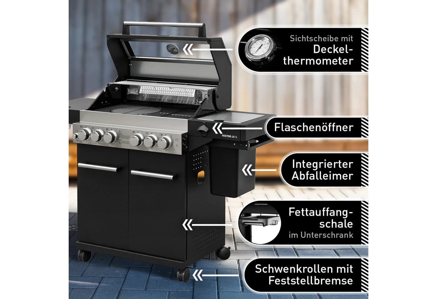Feuergott Gasgrill Hektor 4B-S mit 4-Brenner-System & Edelstahl - Bild 3