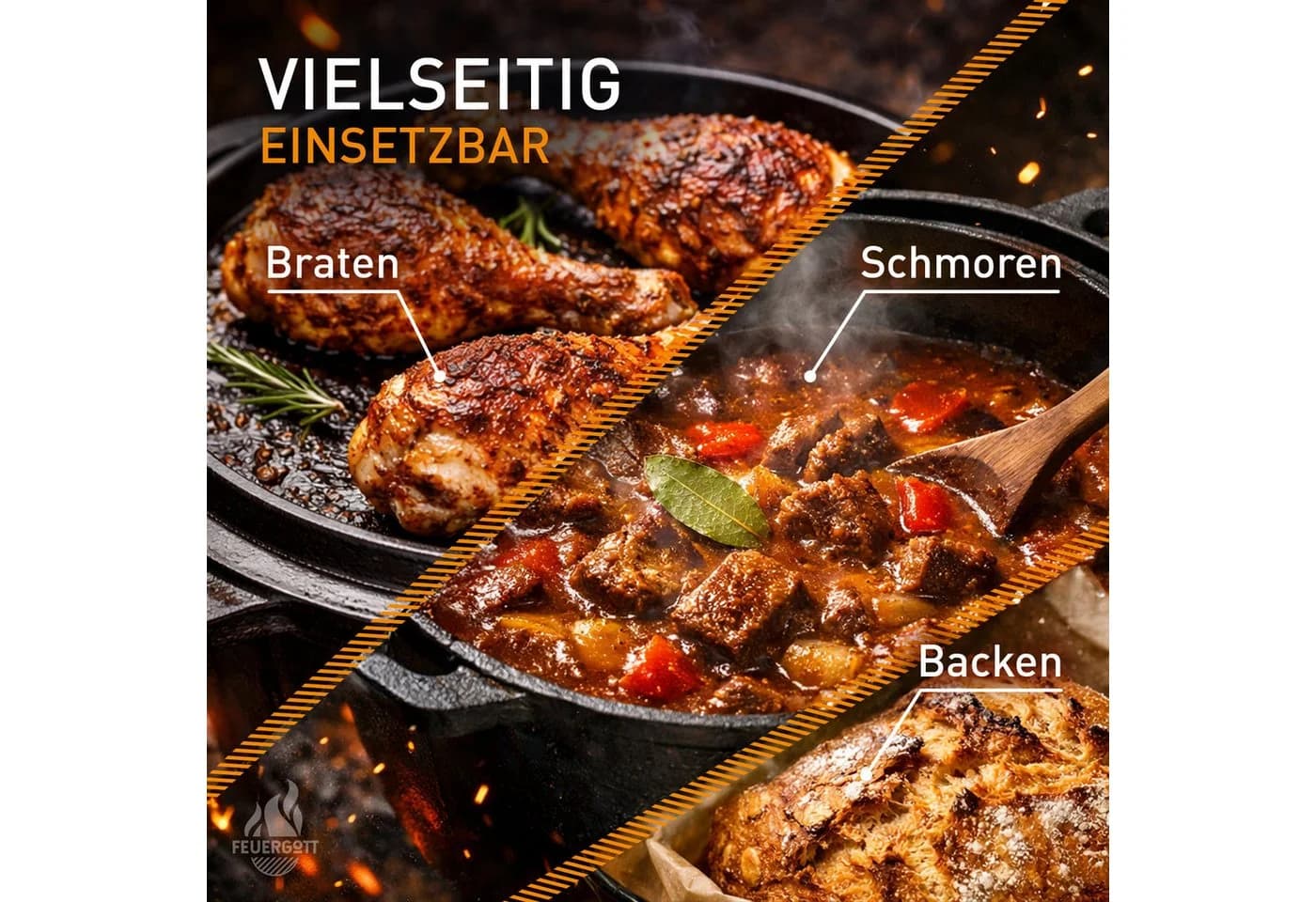 Feuergott Dutch Oven Set 6 l Gusseisen mit Zubehör