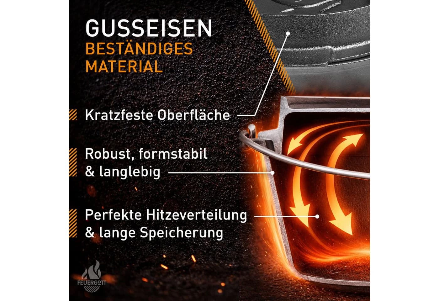 Feuergott Dutch Oven Set 6 l Gusseisen mit Zubehör - Bild 3
