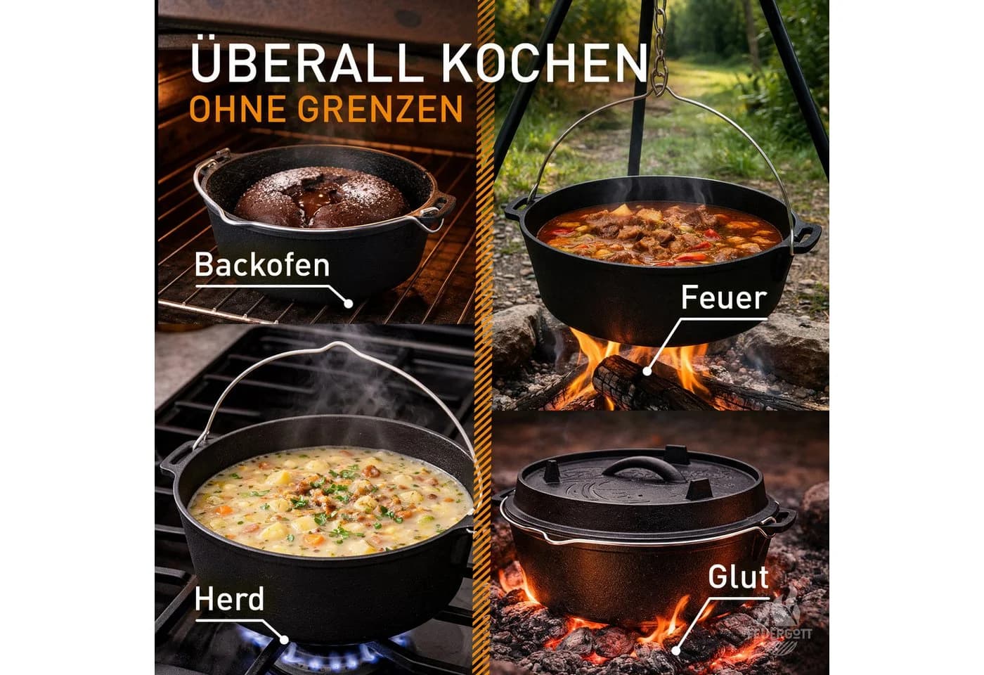 Feuergott Dutch Oven Set 6 l Gusseisen mit Zubehör - Bild 4