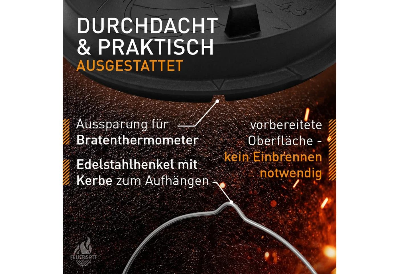Feuergott Dutch Oven Set 6 l Gusseisen mit Zubehör - Bild 5