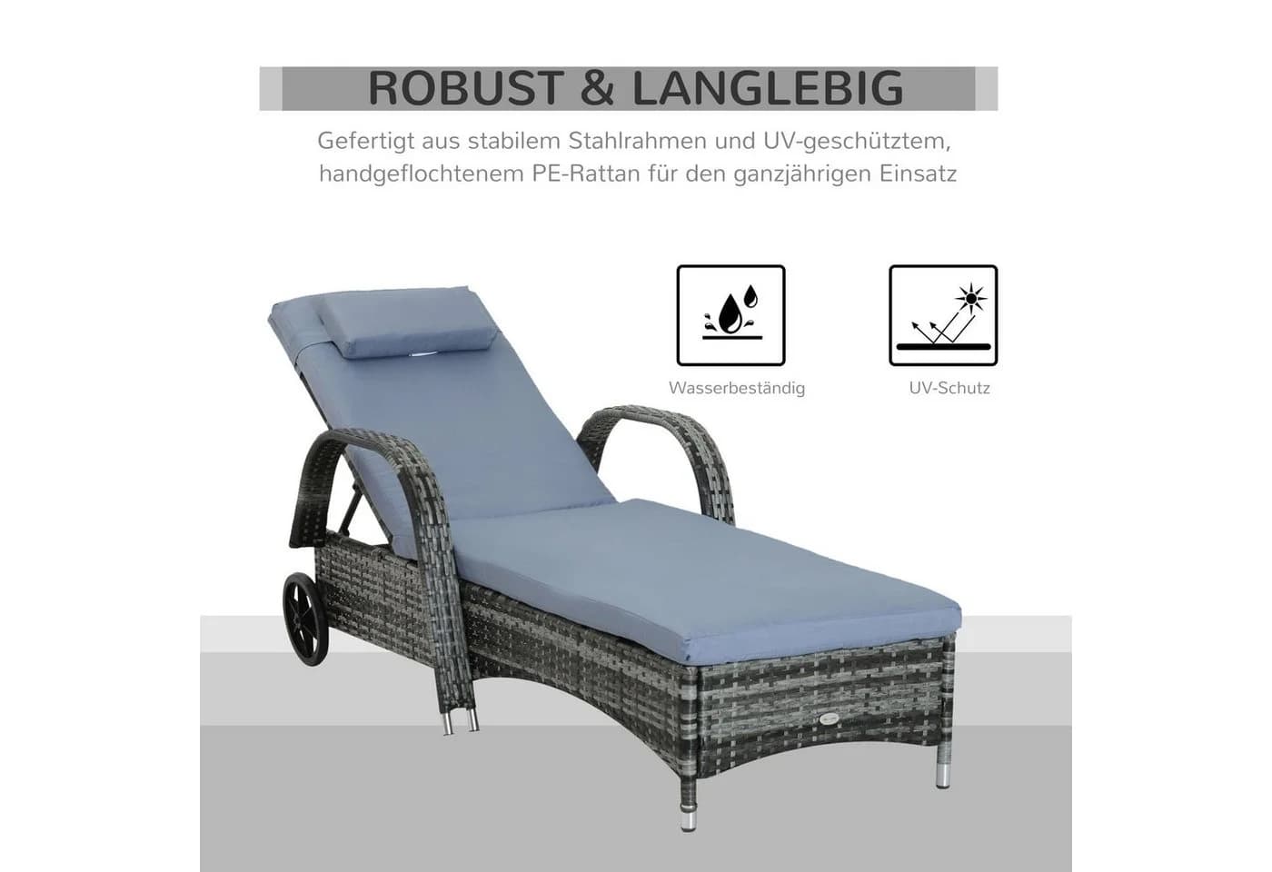 Outsunny Sonnerliege Polyrattan Metall Polyester - Bild 4