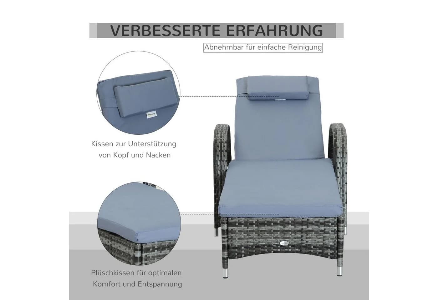 Outsunny Sonnerliege Polyrattan Metall Polyester - Bild 5