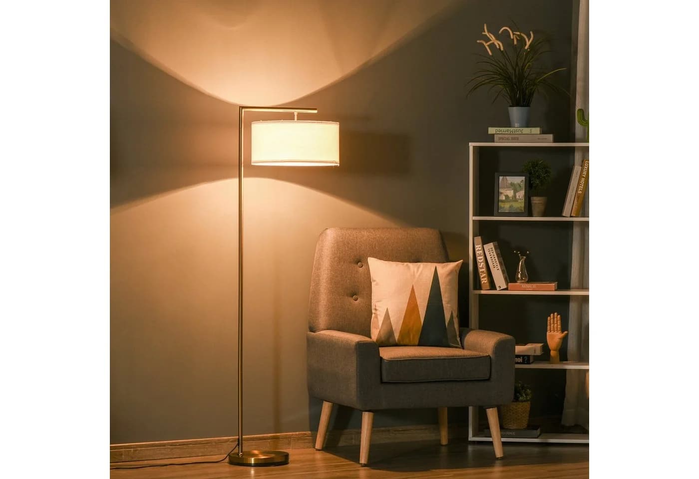HOMCOM Stehleuchte E27 Gold Weiß mit Fußschalter - Bild 2