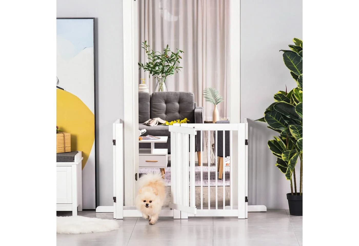 PawHut Hundegitter aus Kiefernholz mit Tür und 4 Paneelen - Bild 2