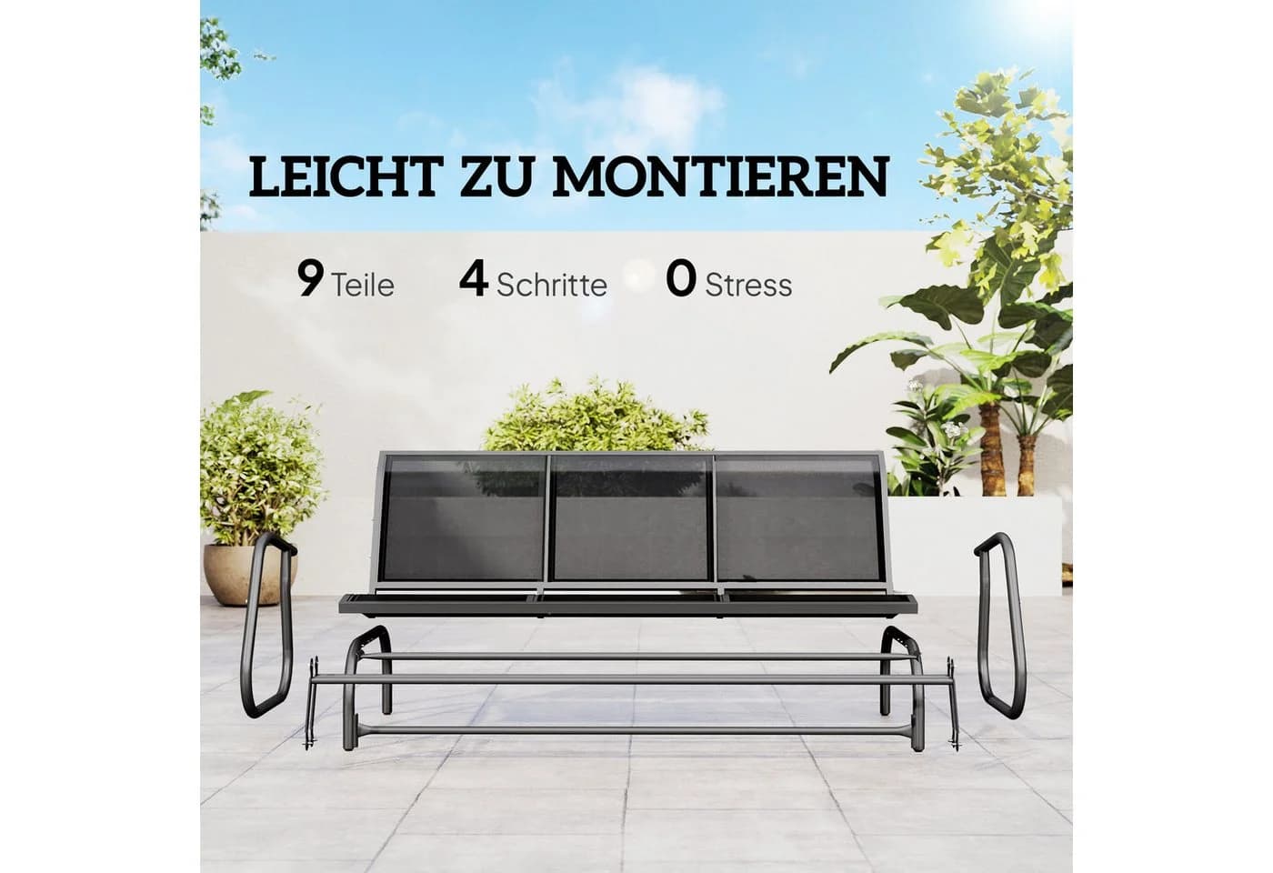 Outsunny Gartenbank mit Schaukelmechanismus, 3-Sitzer, Schwarz - Bild 5