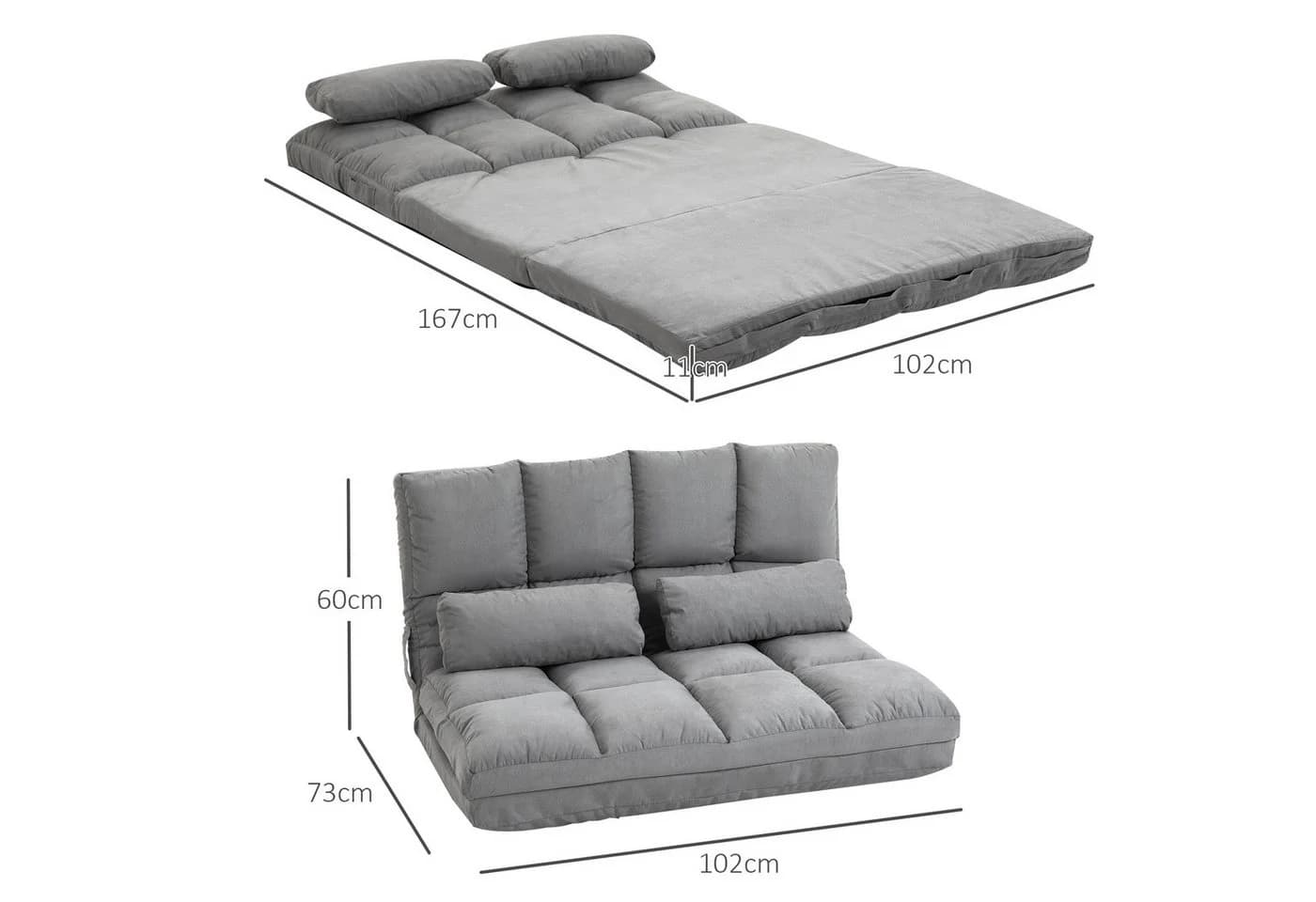 HOMCOM Relaxsessel Grau 2-in-1 mit Rückenlehne und Klappbett - Bild 3