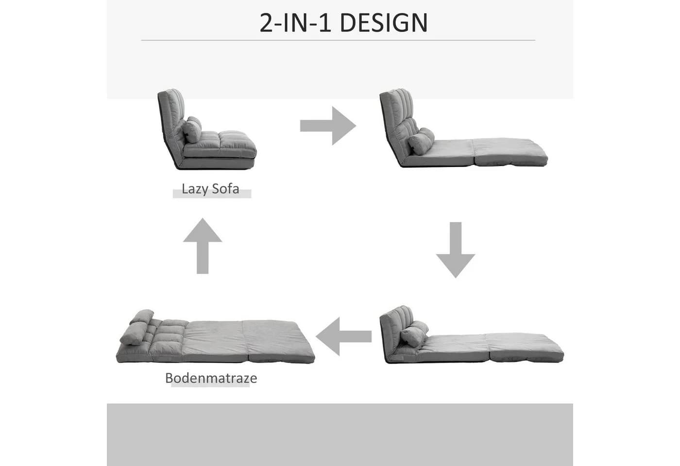 HOMCOM Relaxsessel Grau 2-in-1 mit Rückenlehne und Klappbett - Bild 4