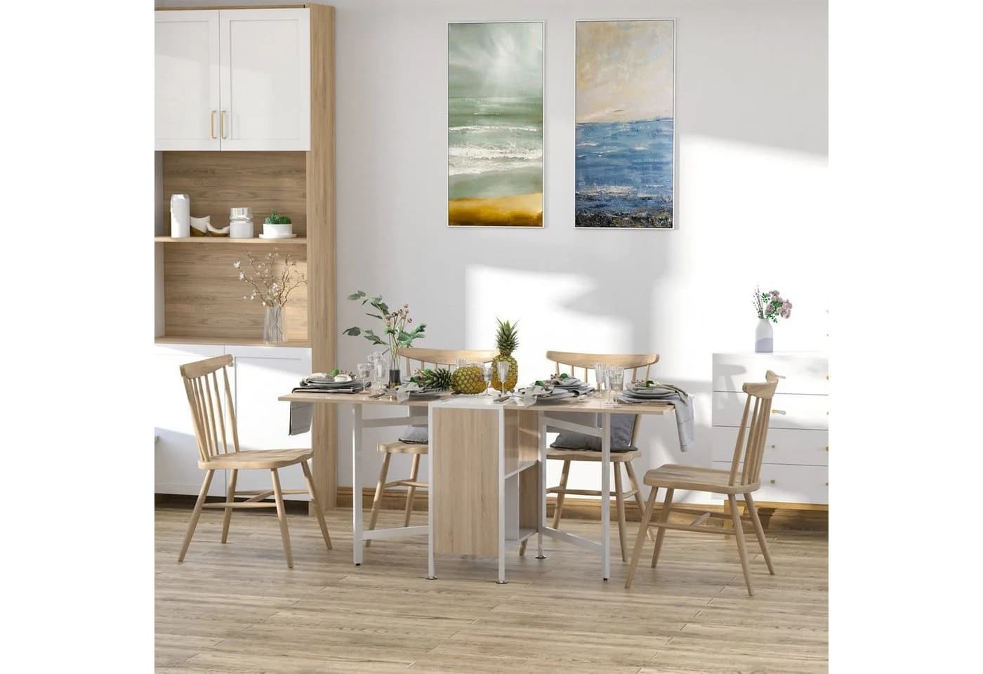 HOMCOM Klapptisch mit Stauraum und 4 Regalen