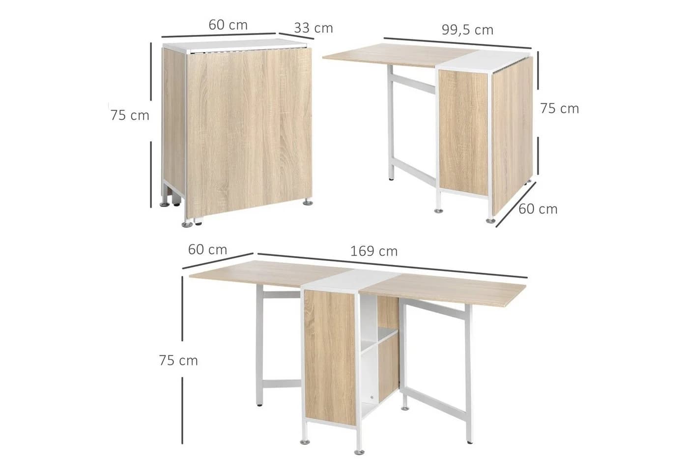 HOMCOM Klapptisch mit Stauraum und 4 Regalen - Bild 3