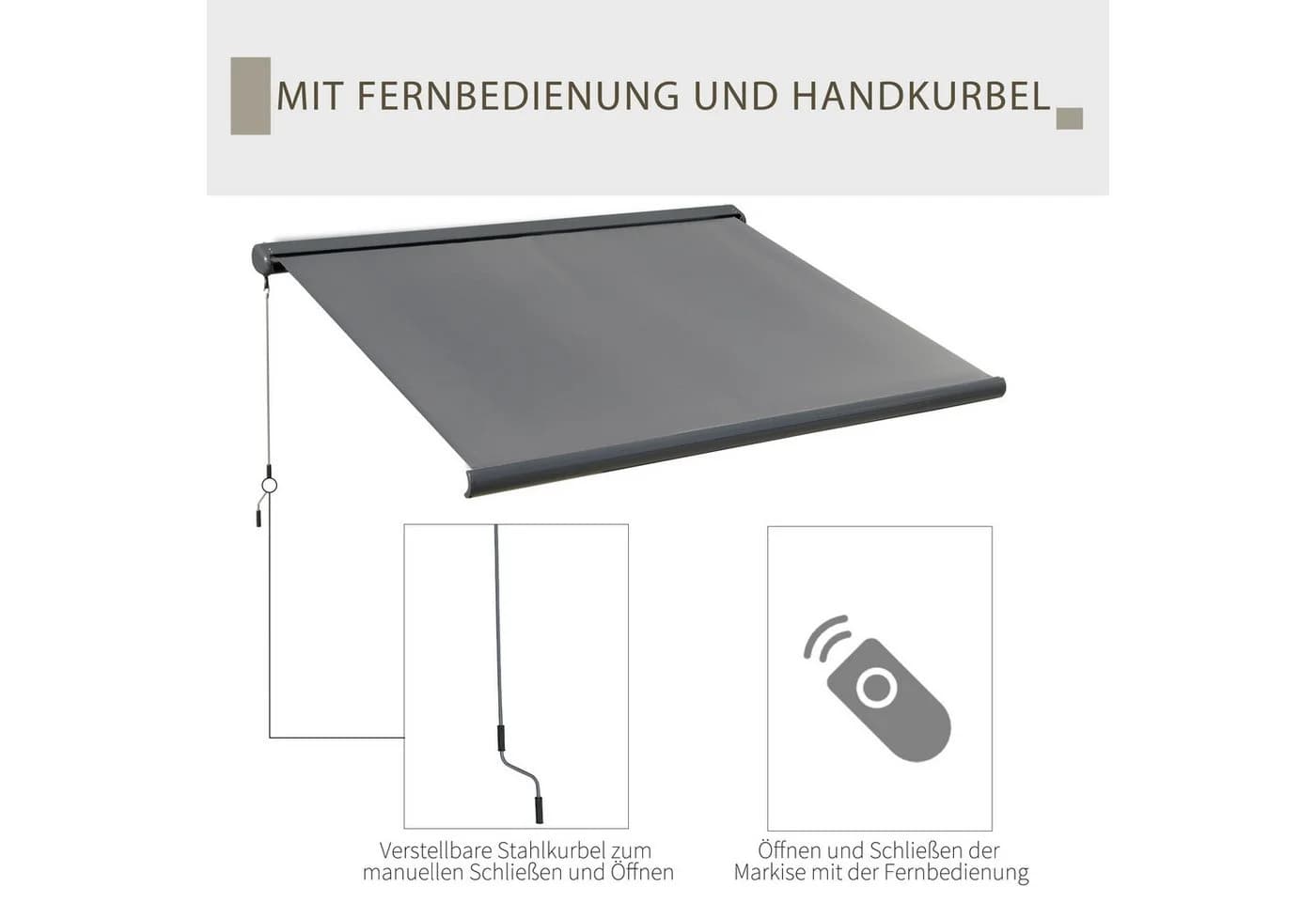 Outsunny Kassettenmarkise mit Fernbedienung Dunkelgrau - Bild 4