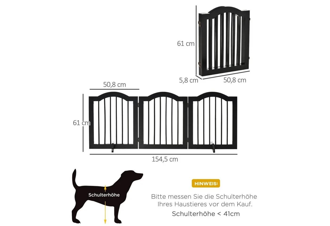 PawHut Hundegitter Faltbar mit 2 Stützfüßen Schwarz - Bild 3