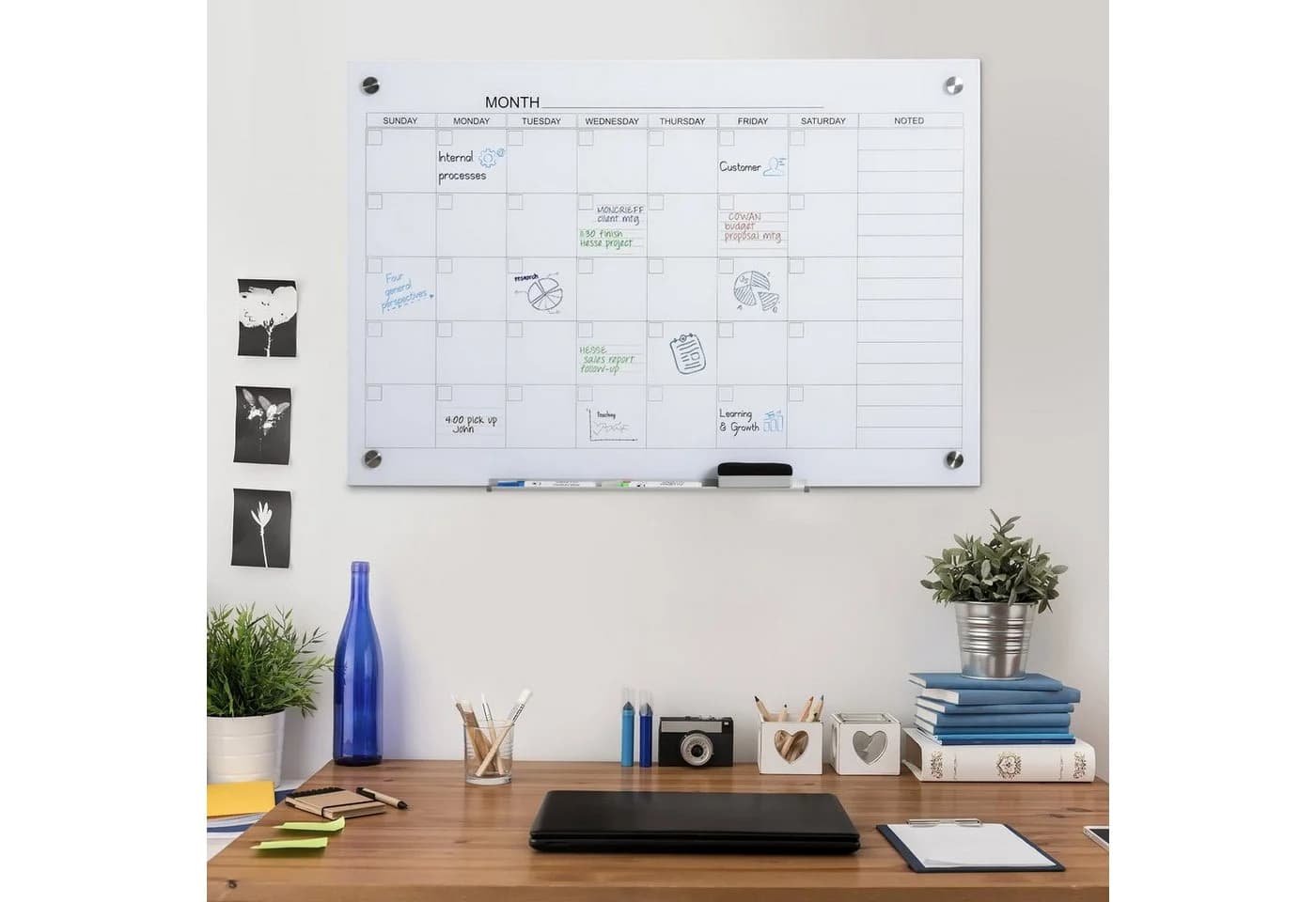 Vinsetto Memoboard Glas Weiß mit Stifthalter und Zubehör - Bild 2