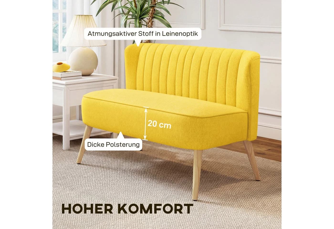 HOMCOM 2-Sitzer Loungesofa Gelb Holz - Bild 4