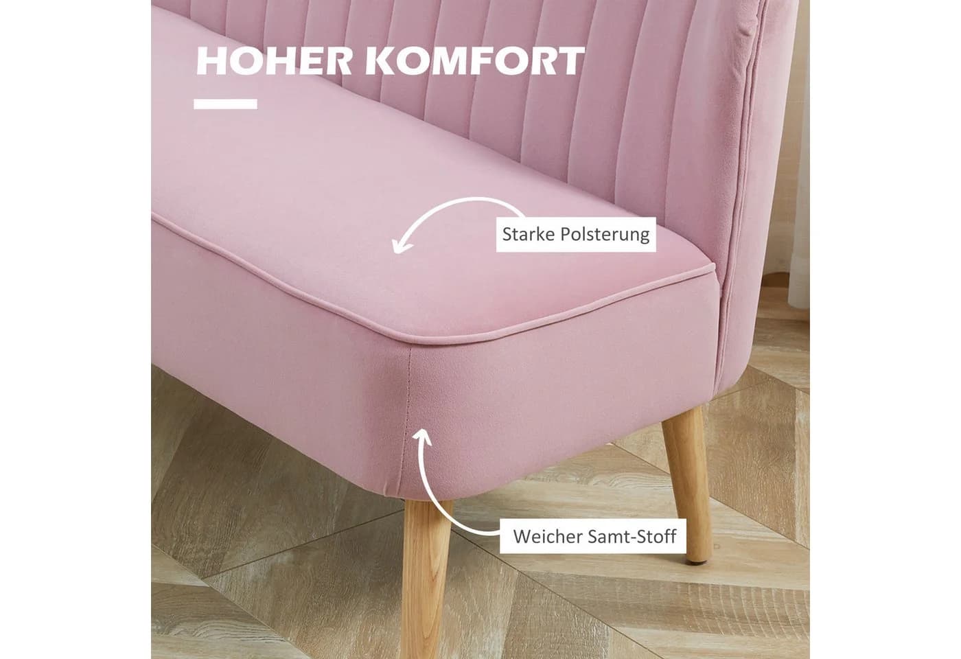 HOMCOM 2-Sitzer Sofa Loveseat Rosa Skandi Design - Bild 4