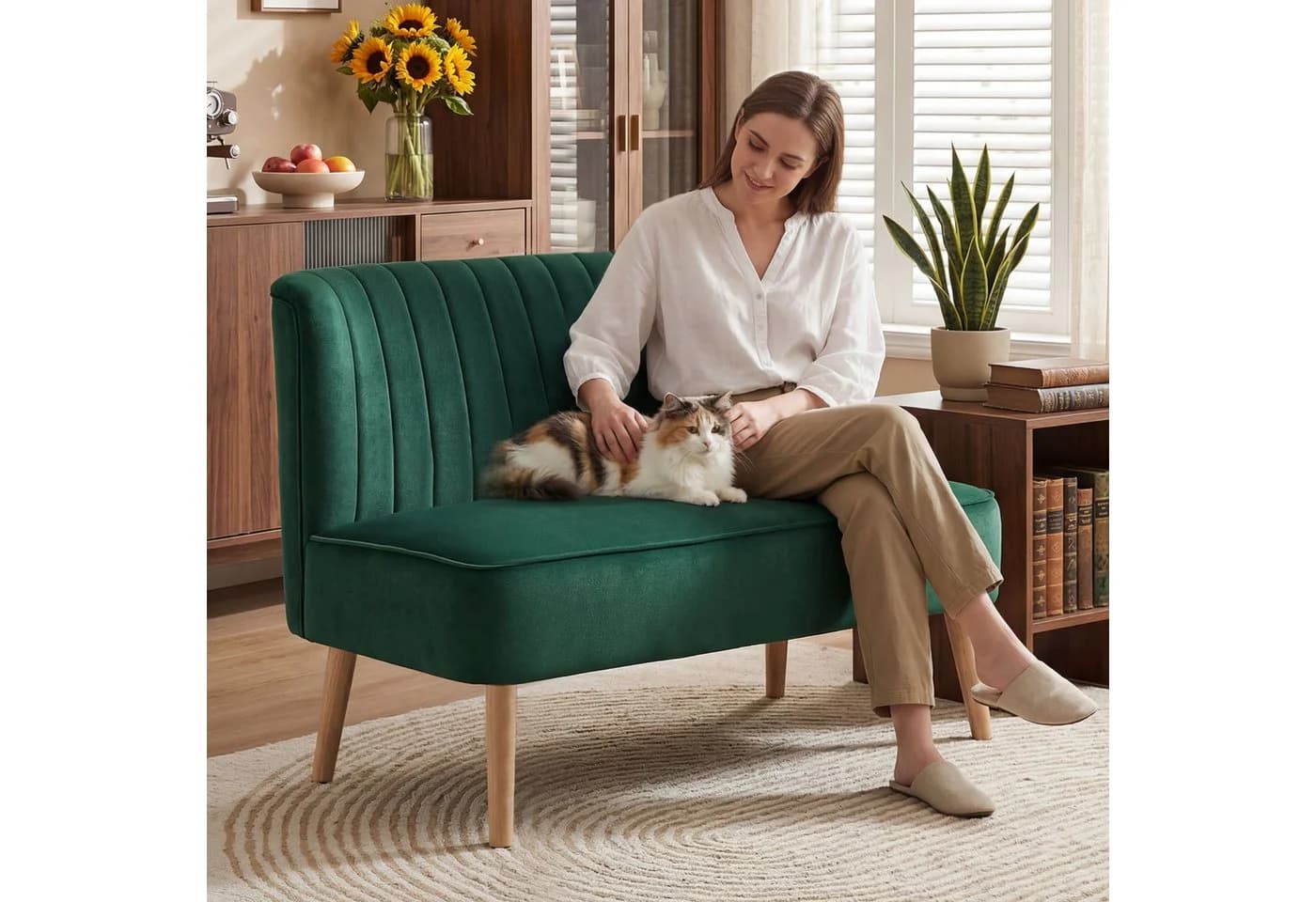 HOMCOM 2-Sitzer Sofa Samtoptik Dunkelgrün Skandi Design - Bild 2