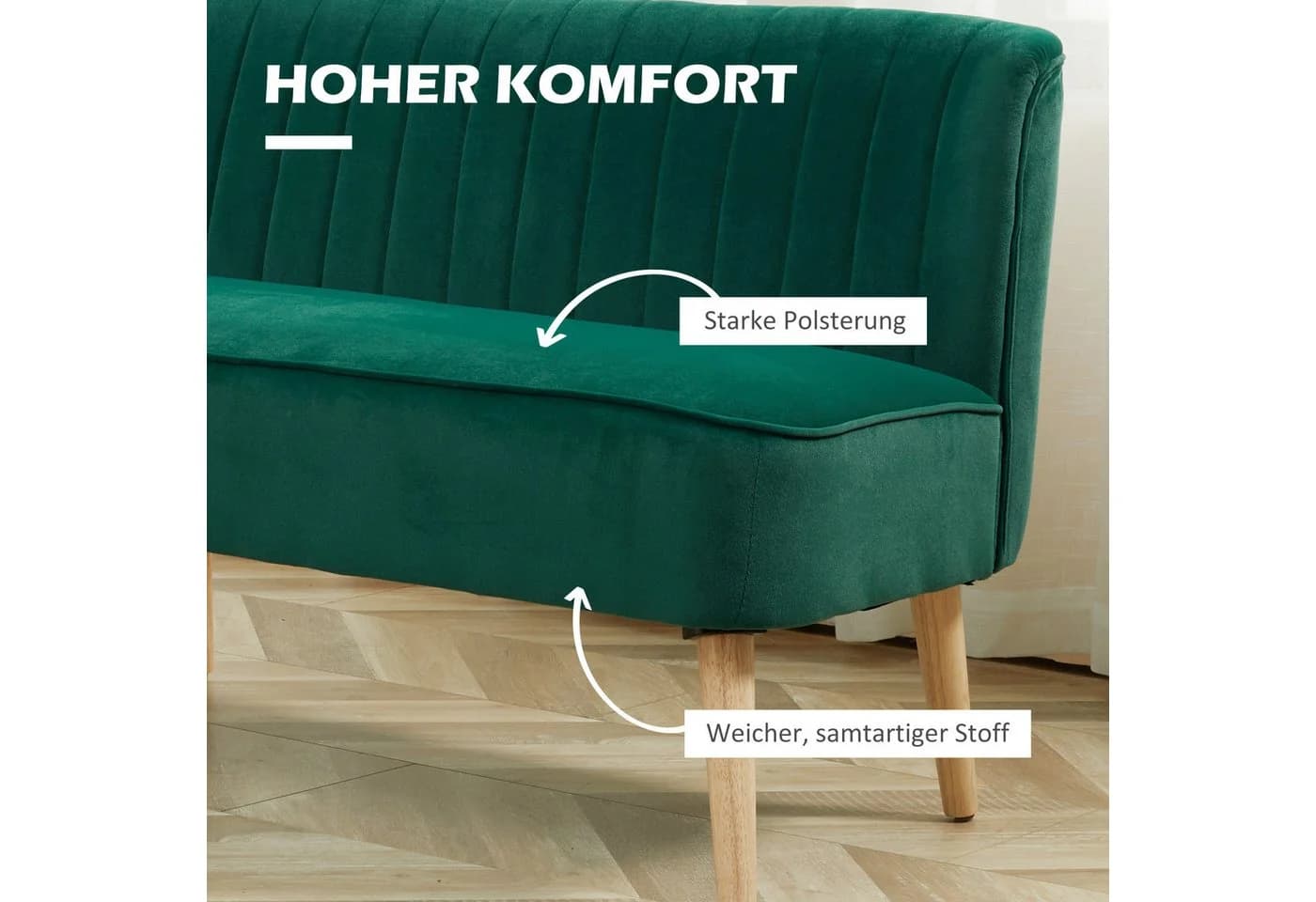 HOMCOM 2-Sitzer Sofa Samtoptik Dunkelgrün Skandi Design - Bild 4