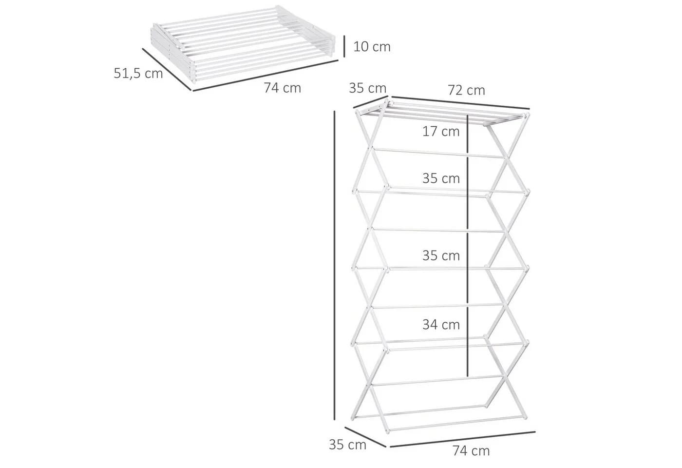 HOMCOM Wäscheständer Faltbar 8-stufig Weiß Metall - Bild 3
