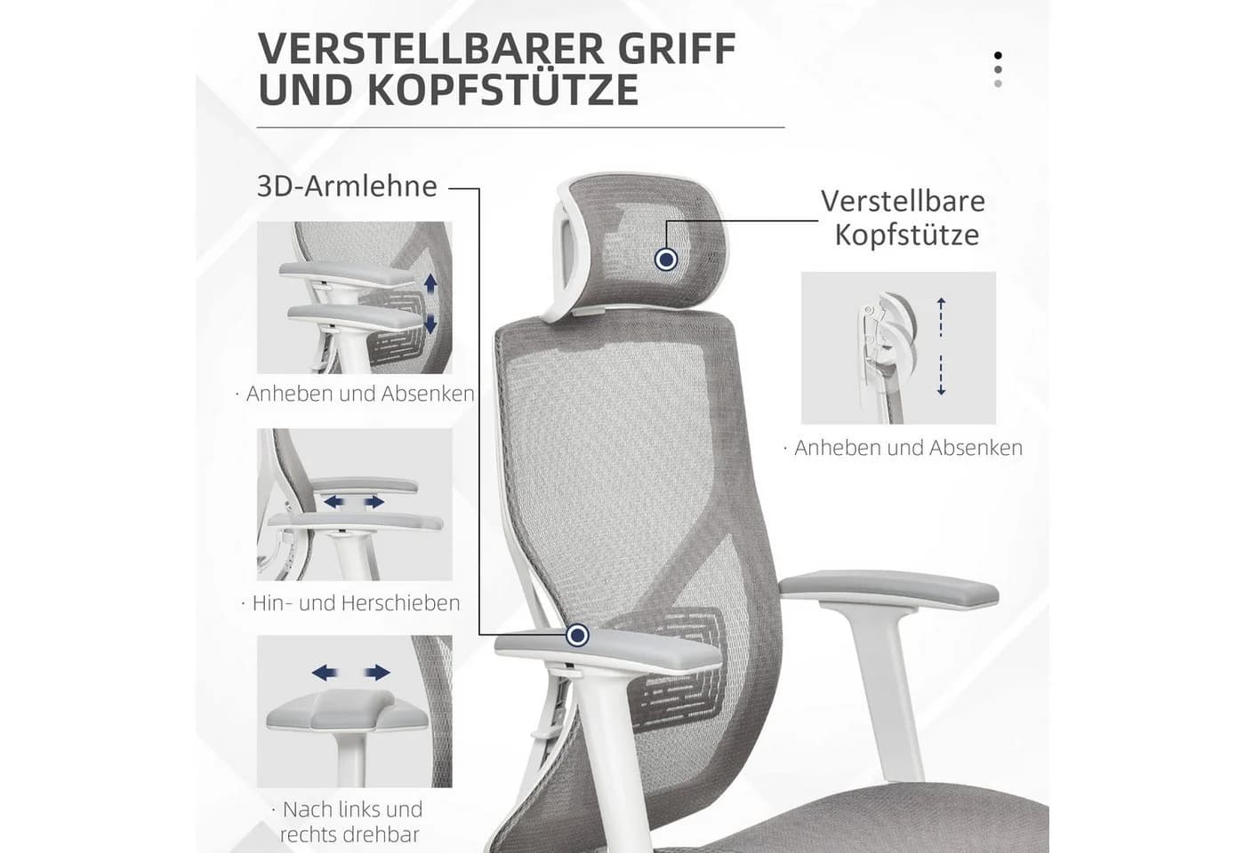 Vinsetto Schreibtischstuhl Bürostuhl Ergonomisch Geformt High-End Gaslift - Bild 4