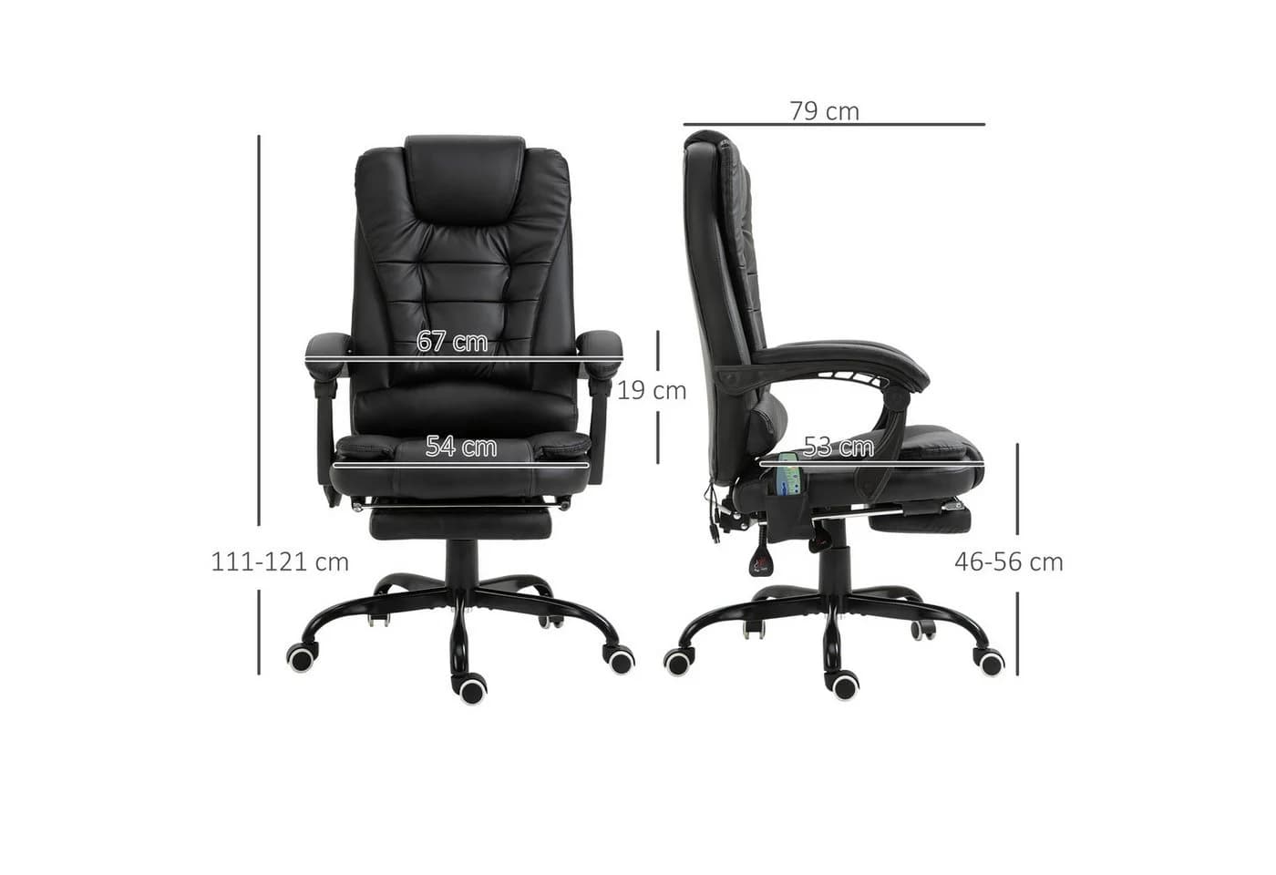 Vinsetto Massage-Bürostuhl Schwarz mit 7 Massagepunkten & Fußstütze - Bild 3