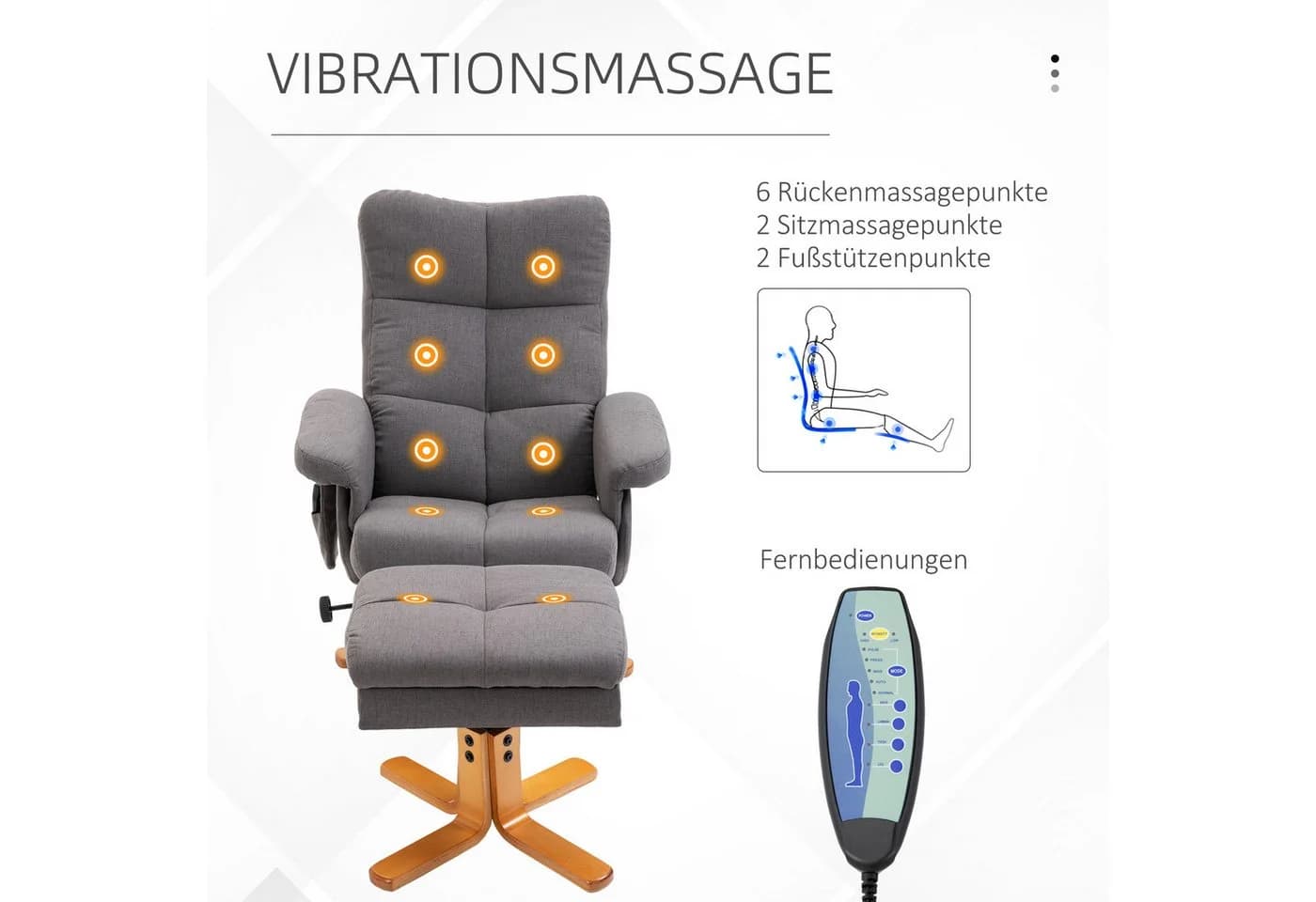 HOMCOM Massagesessel Fernsehsessel mit Fußhocker Dunkelgrau - Bild 4