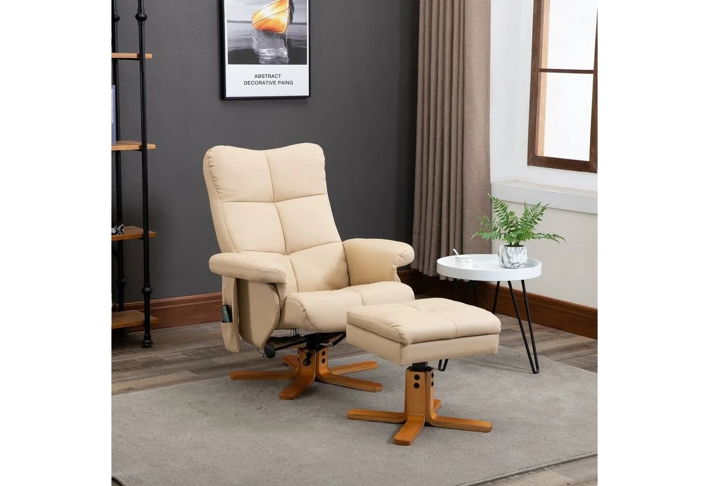 HOMCOM Massagesessel Fernsehsessel mit Fußhocker Kunstleder Cremeweiß - Bild 2