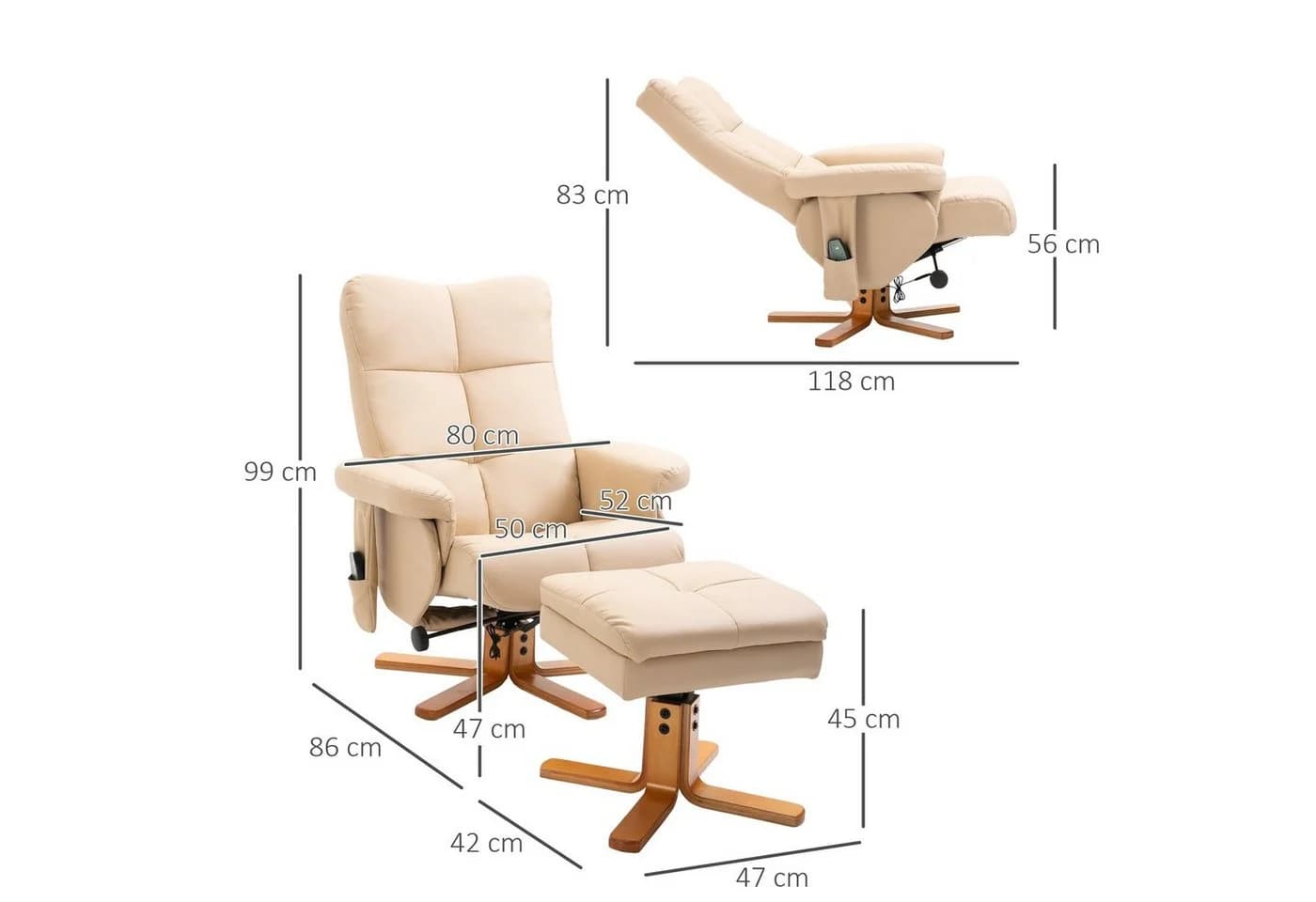 HOMCOM Massagesessel Fernsehsessel mit Fußhocker Kunstleder Cremeweiß - Bild 3