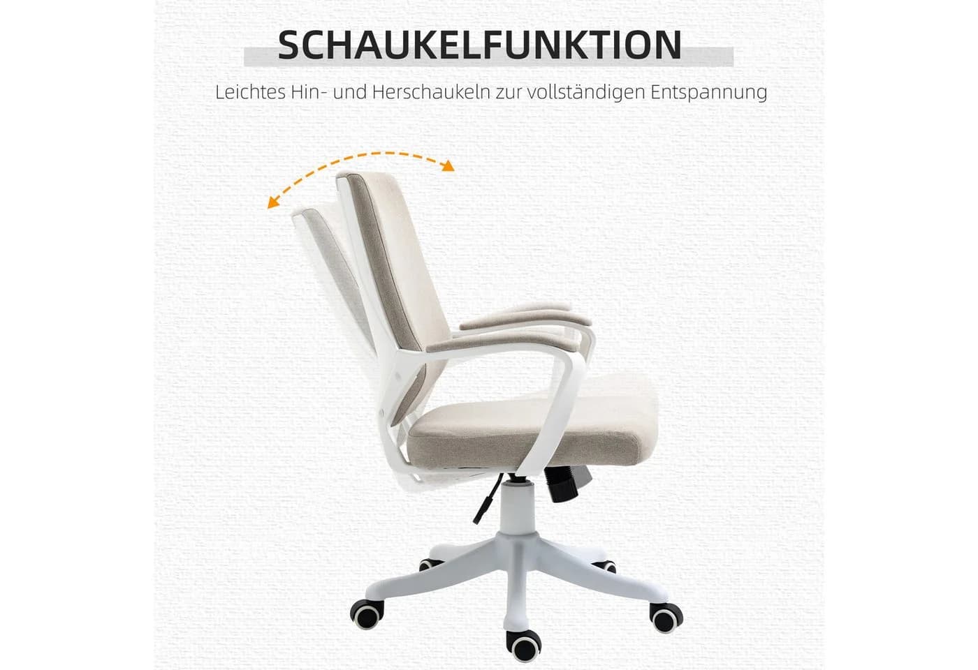 Vinsetto Schreibtischstuhl mit Wippfunktion, höhenverstellbar, Beige/Weiß - Bild 5