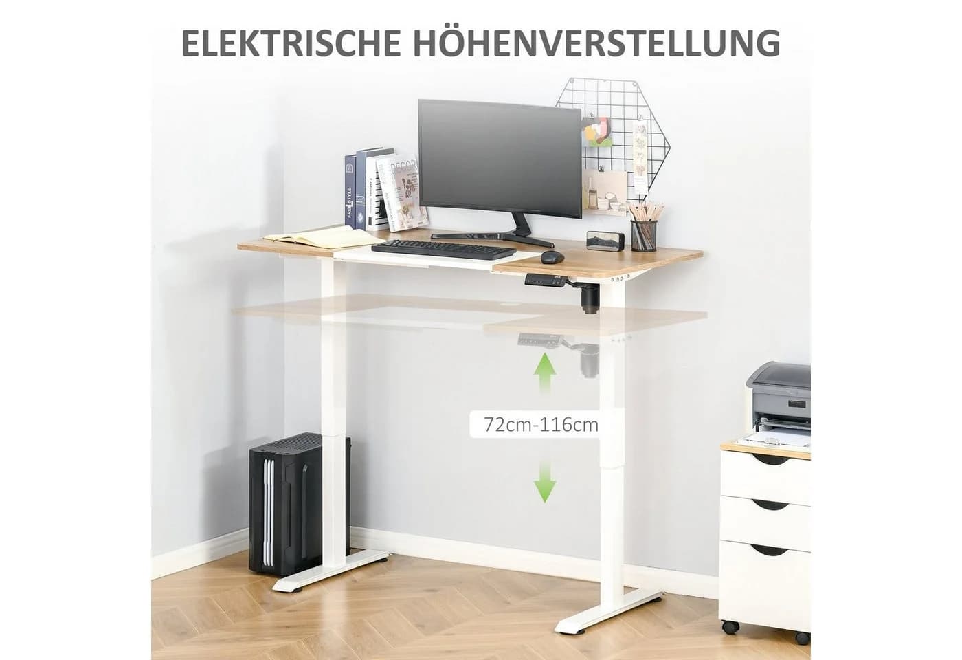 Vinsetto Elektrischer Schreibtisch Höhenverstellbar 140x70 cm Natur/Weiß - Bild 4