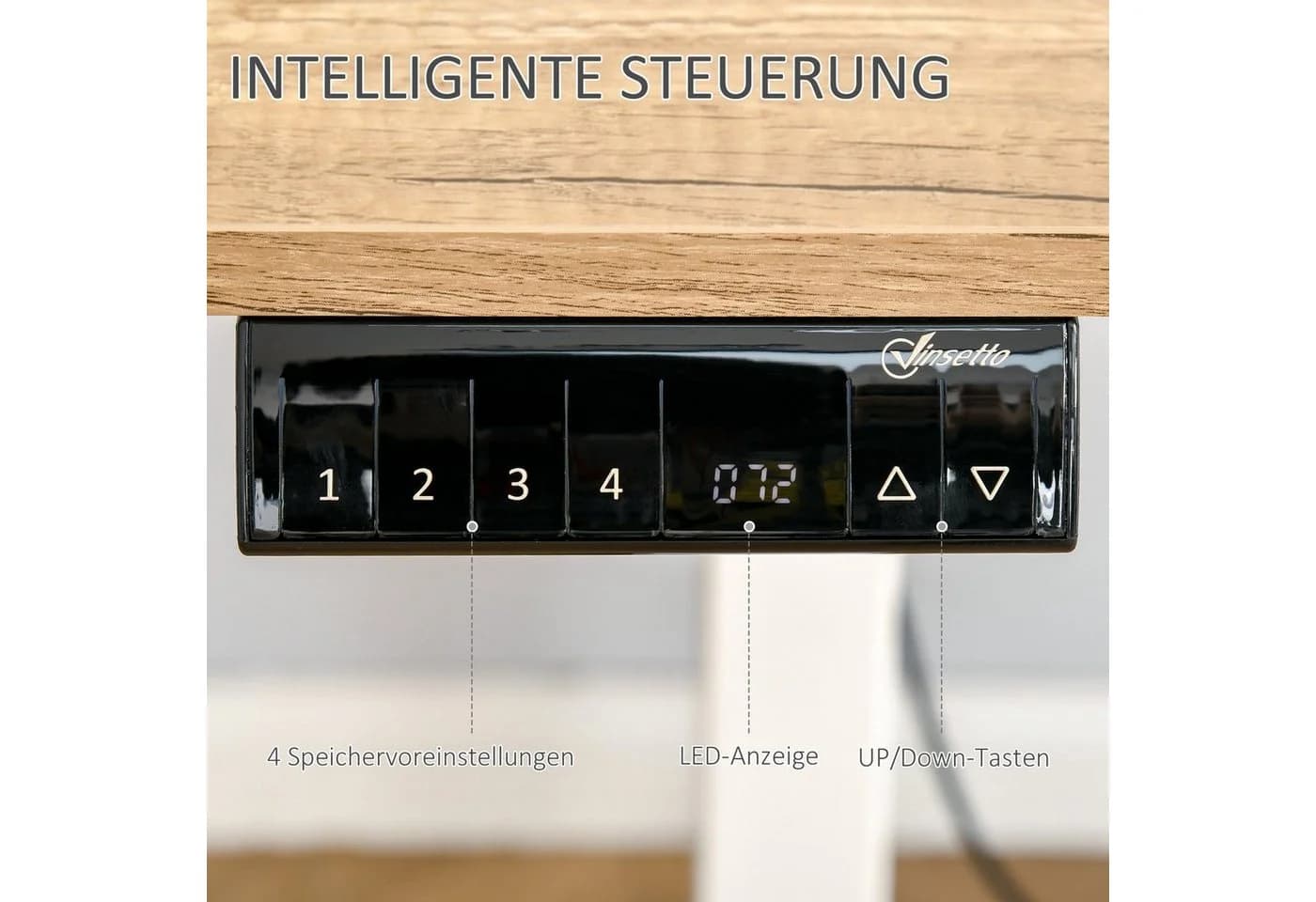 Vinsetto Elektrischer Schreibtisch Höhenverstellbar 140x70 cm Natur/Weiß - Bild 5