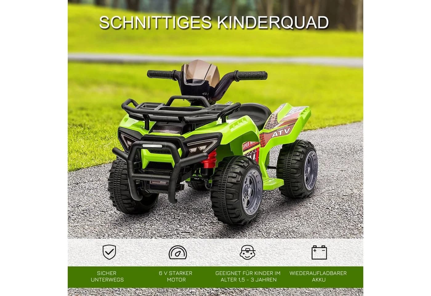 HOMCOM Elektro-Kinderquad Grün 6V Motor Musikfunktion - Bild 4