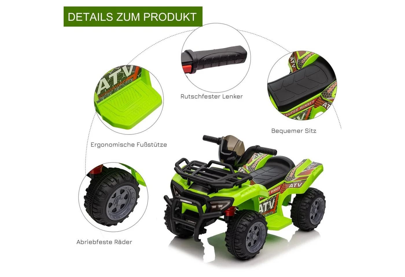 HOMCOM Elektro-Kinderquad Grün 6V Motor Musikfunktion - Bild 5