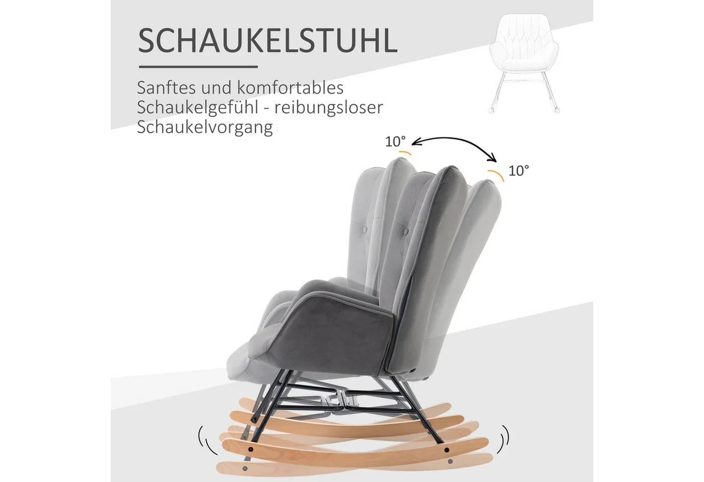 HOMCOM Schaukelstuhl Dunkelgrau mit Metallrahmen und Samtbezug - Bild 5