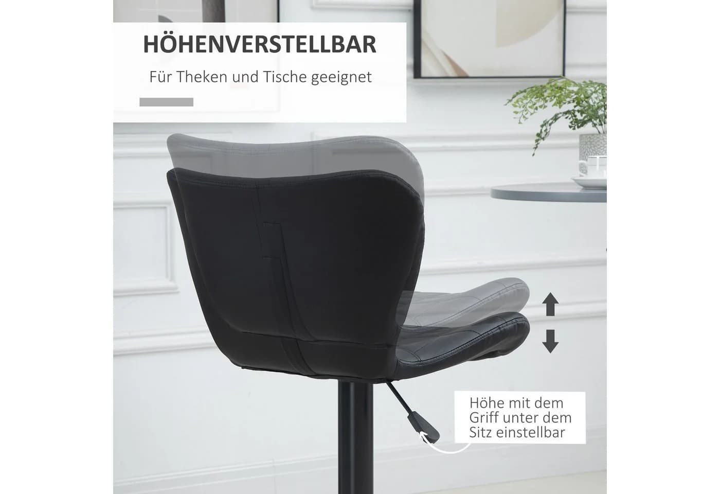 HOMCOM Barhocker Set 2er Schwarz Kunstleder Drehstuhl mit Rückenlehne - Bild 4