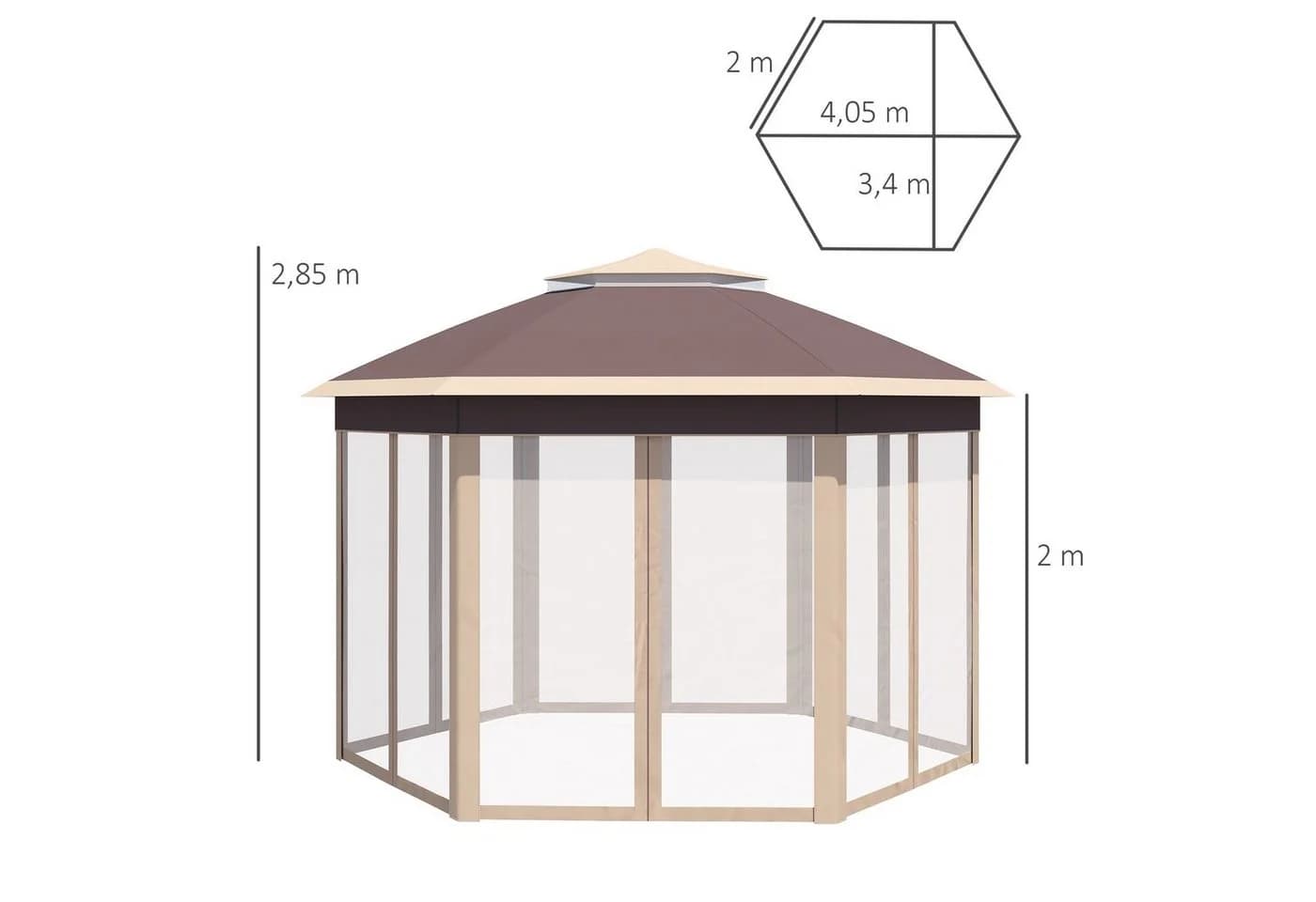 Outsunny Faltpavillon Metall, Polyesterstoff, Mesh 4x4m - Bild 3
