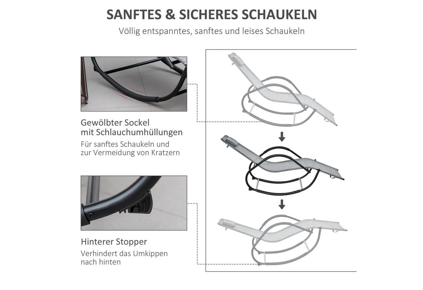 Outsunny Schaukelstuhl Grau Netzstoff Metall bis 160 kg - Bild 4